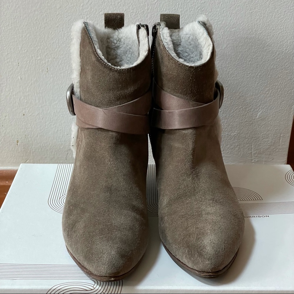 Belle by Sigerson Morrison Laica Gray Suede  Faux Fur Lined Booties size 7.5B - Picture 11 of 16